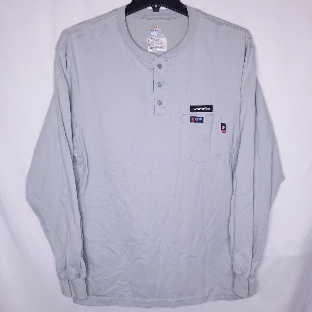 Lapco Fr T Shirt Mens XL Gray Henley Cat 2 Long Sleeve Moisture Management
